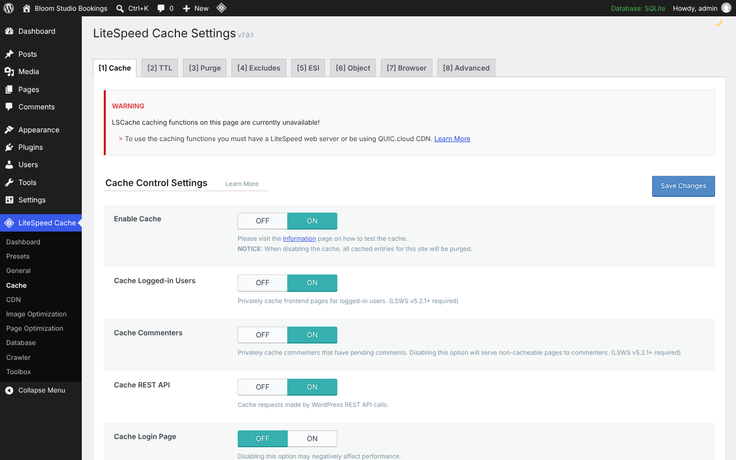 LiteSpeed Cache 7.9.1 on a non-LiteSpeed server: “To use the caching functions you must have a LiteSpeed web server or be using QUIC.cloud CDN.”